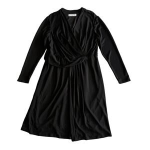 M M Lafleur Casey Faux Wrap Draped 3/4 Sleeve Career Black Dress Plus Size +1